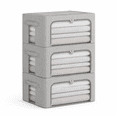 Grey Medium-44L 3-Pack Oxford Fabric Foldable Stackable Storage ...