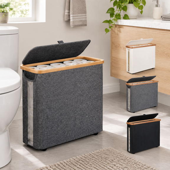 Grey Medium Free Standing Toilet Paper Storage Basket, Holds Up To 9 Mega Rolls