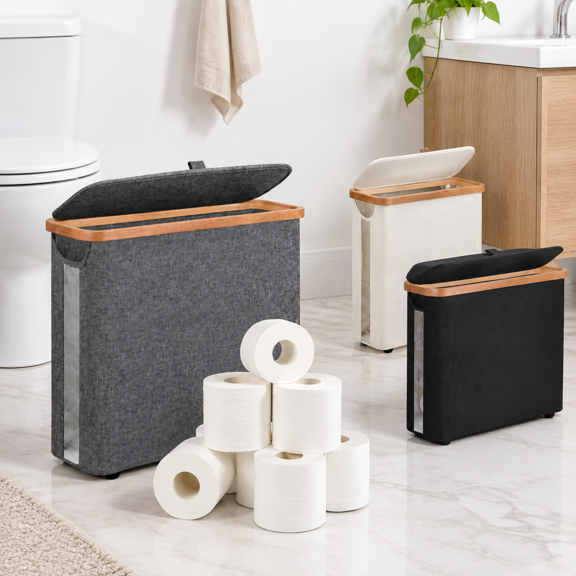Grey Medium Free Standing Toilet Paper Storage Container Holds Up To 9 Mega Rolls