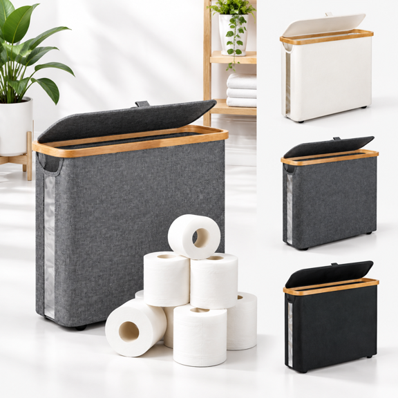Grey Medium Free Standing Toilet Paper Storage Container Holds Up To 9 Mega Rolls