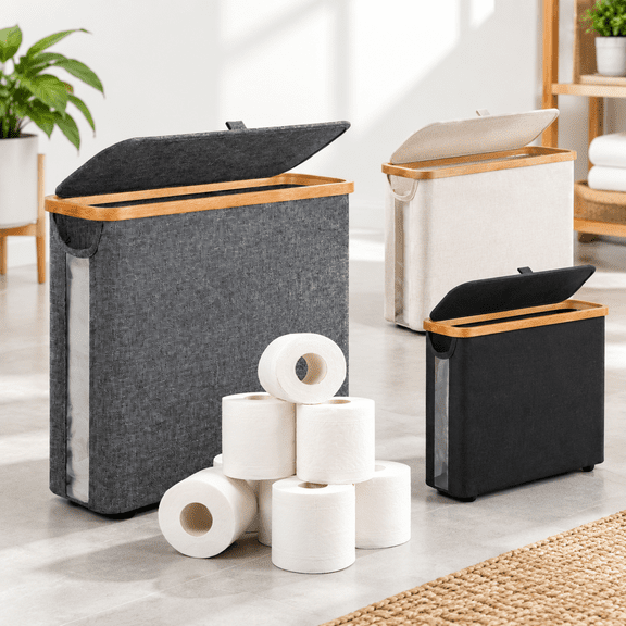 Grey Medium Free Standing Toilet Paper Storage Container Holds Up To 9 Mega Rolls