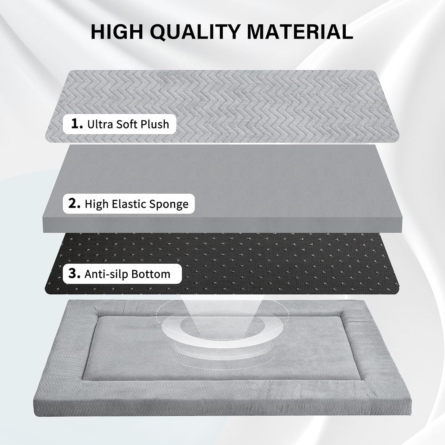 Grey Medium/Large Dog Crate Bed - Soft Wavy Plush, Anti-Slip Washable ...