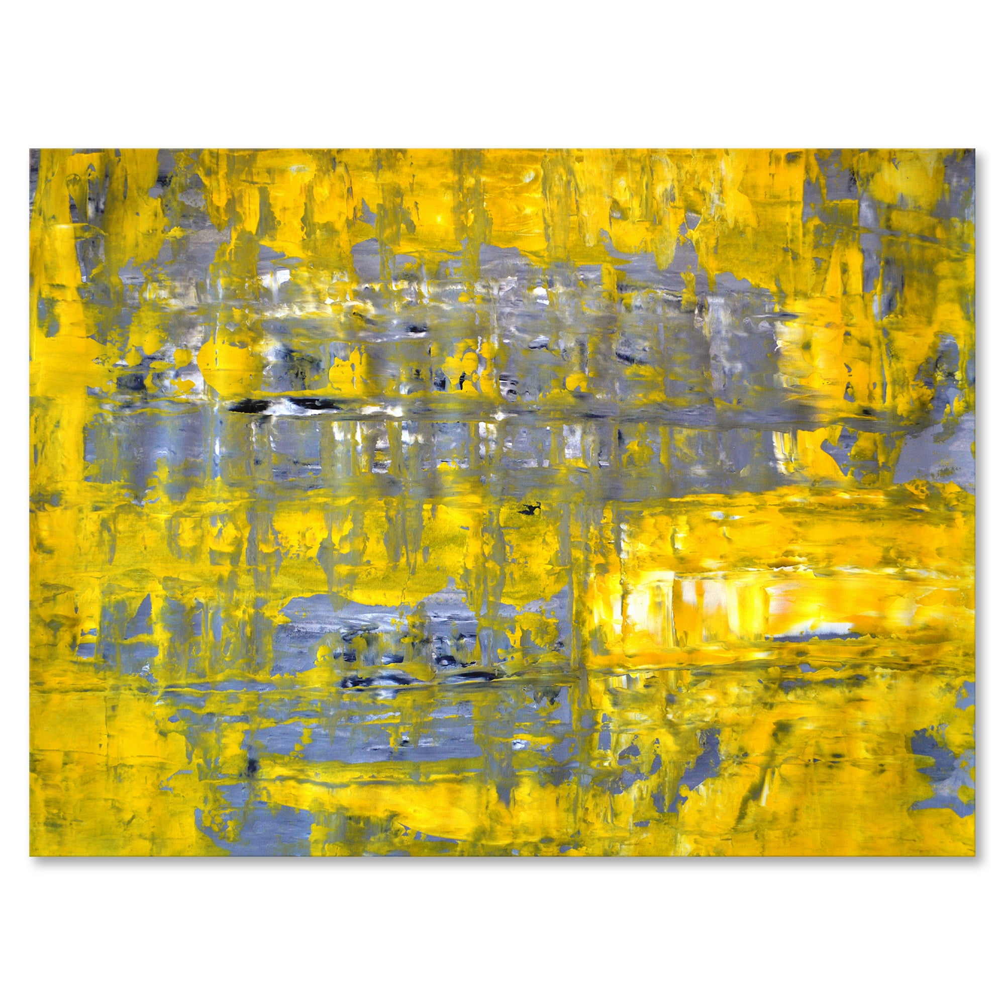 Grey Meets Yellow Abstract Art I 8 in x 12 in Painting Canvas Art Print, by Designart