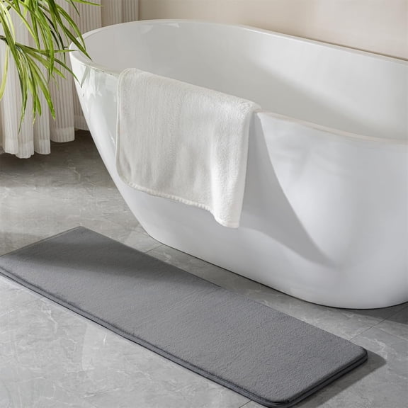 Grey Memory Foam Bath Runner Mat Long Narrow Bathroom Rug Microfiber Bathroom Carpet Non Slip Soft Absorbent Washable Bathrug,16" x 47"