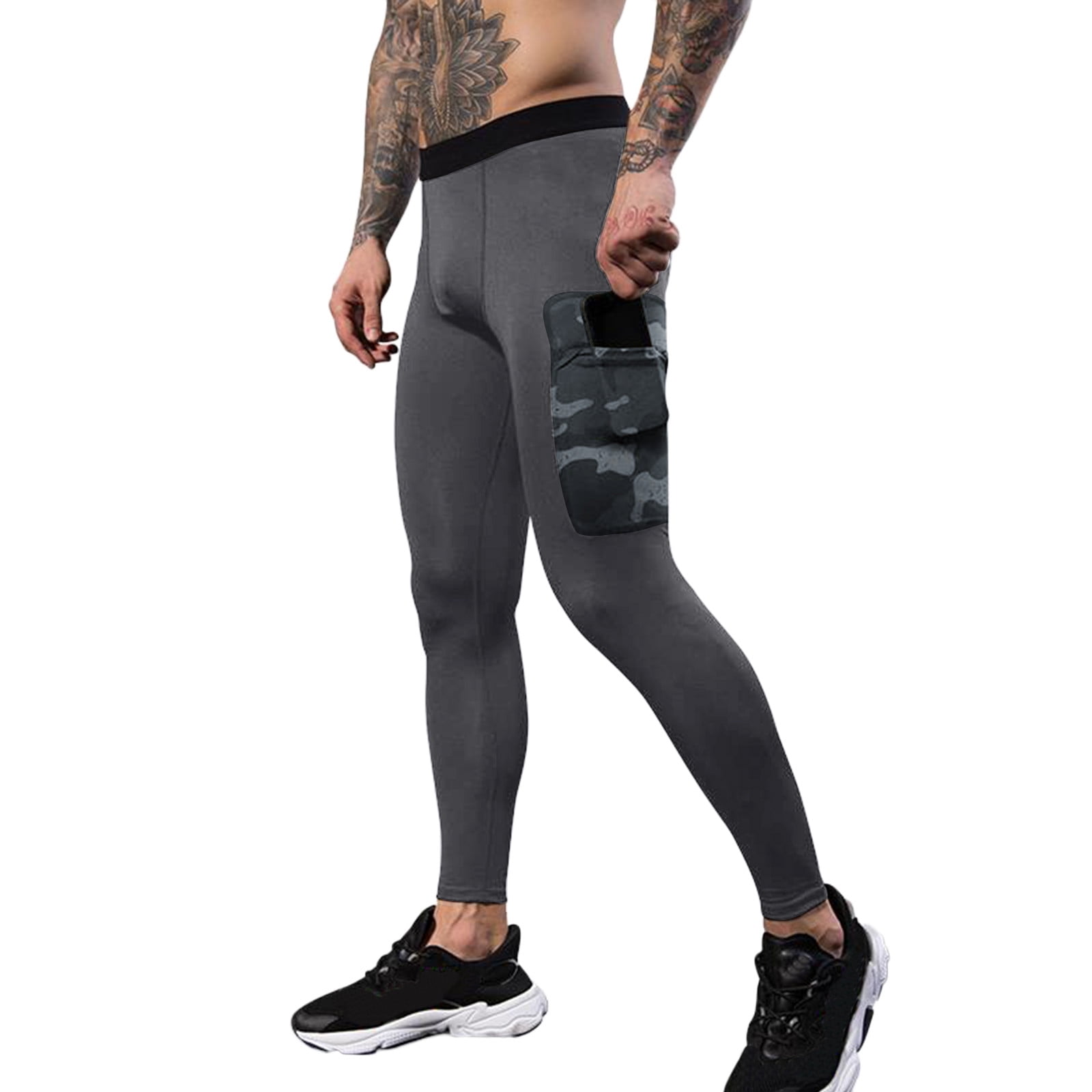 Grey Men'S Sports And Fitness Training Tights High Elasticity Quick Drying  And Perspiration Leggings And Trousers With Pockets 
