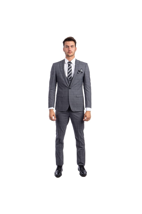 Grey Men's Ultra Slim-Fit 3-Piece Glen Check Suit
