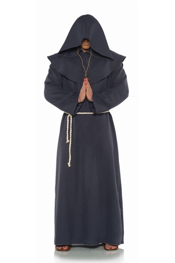 Grey Mens Adult Monk Robe Religious Brother Halloween Costume-XXL