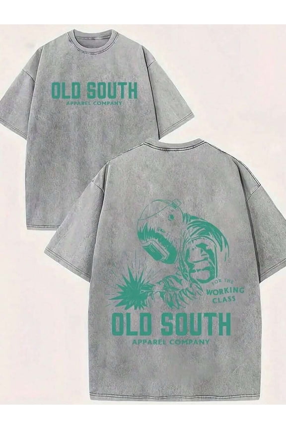 Grey Mens Old South Welding Master Retro Graphic T-Shirt, 100% Cotton, Crew Neck, Oversized Fit, Streetwear Casual Tee