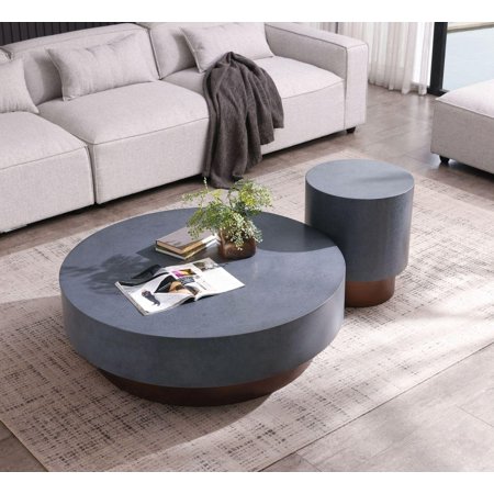 Grey Metal & Antique Copper Coffee Table Set 2Pcs Modrest Zachary VIG Modern