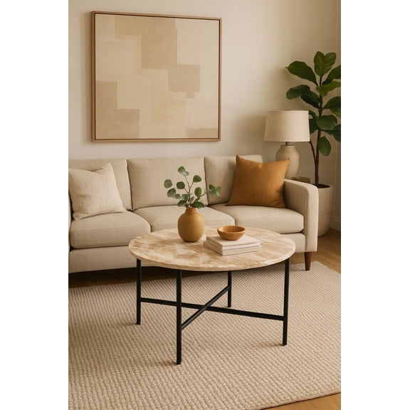 Grey Metal Frame & Brown Marble Nesting Table (17" Height) - Space-Saving & Timeless for Home