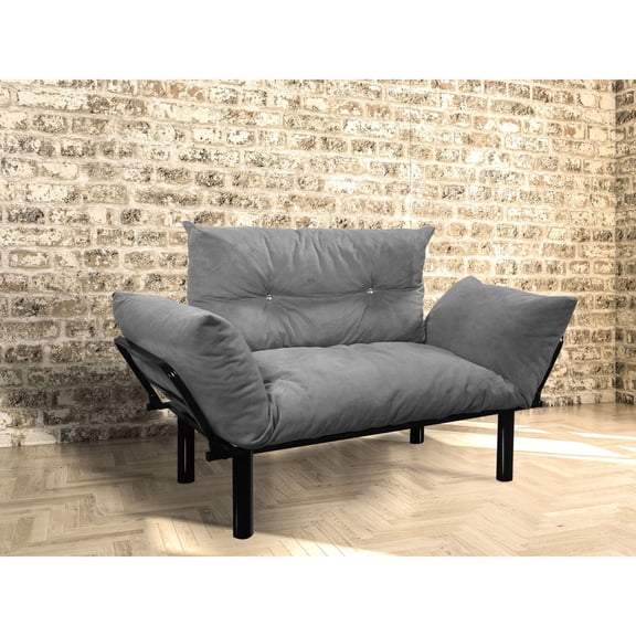 Grey Metal Futon Couch / Saves Space in Living Rooms, High Legs for Easy Cleaning