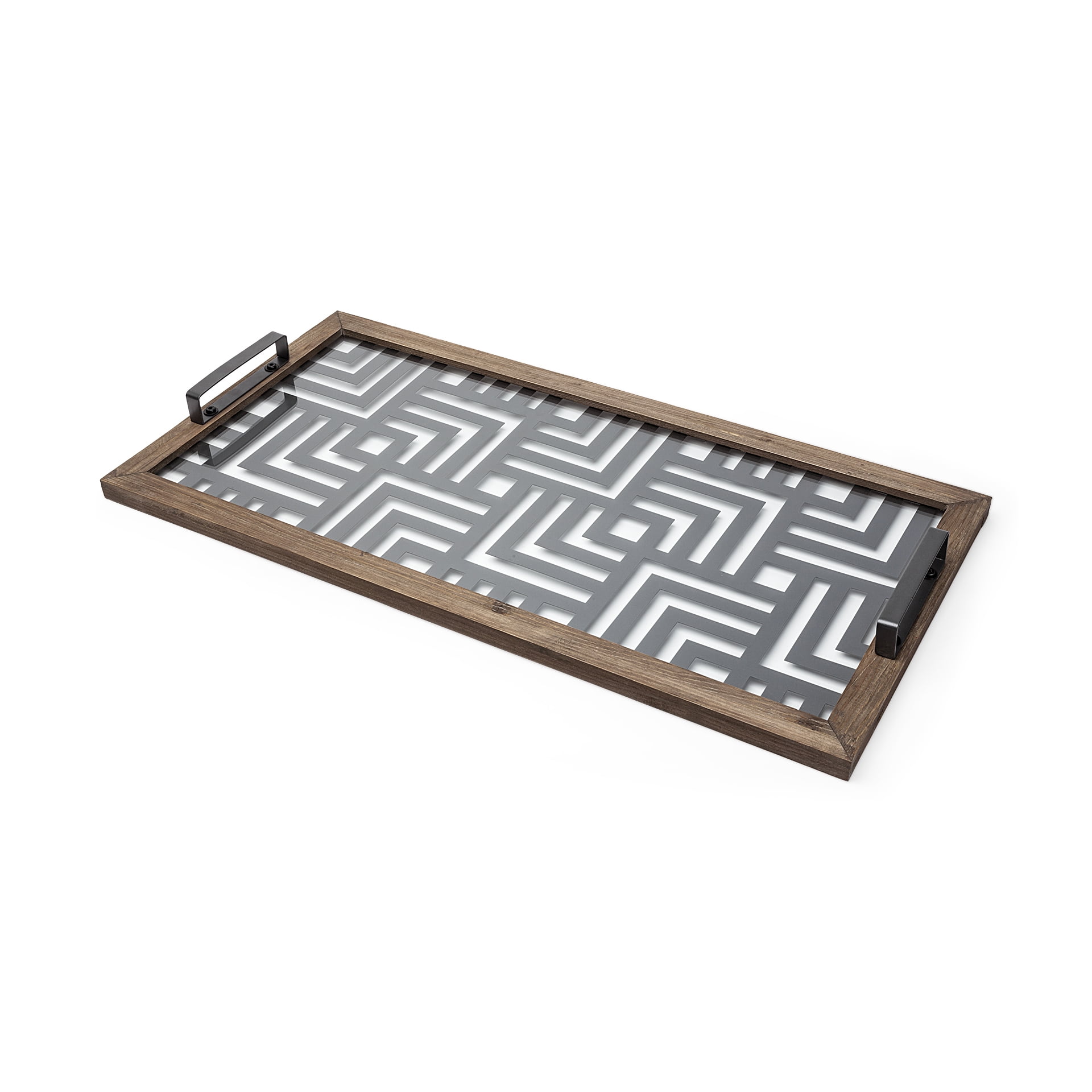 Grey Metal Glasss Top With Maze Like Pattern Tray Grey Metal Glasss Top With Maze Like Pattern Tray