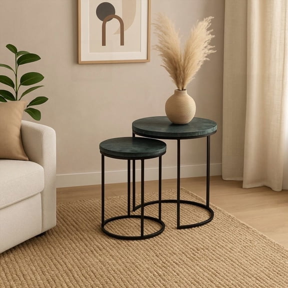 Grey Metal & Green Marble Nesting Coffee Table Set Of 2 For Your Home