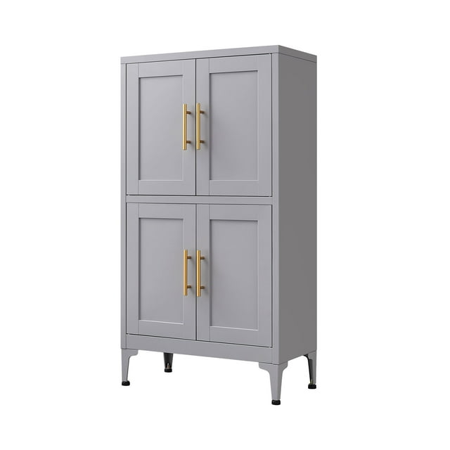 Grey Metal Kitchen Storage Cabinet, Kitchen Pantry Storage Cabinet with Doors and Shelves, Storage Cabinet with Adjustable Leveling Foot for Kitchen, Living Room and Dining Room