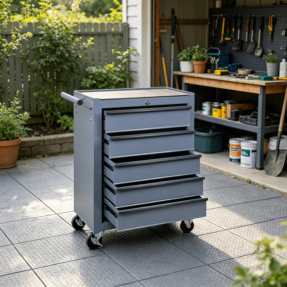Grey Metal Tool Storage Cabinet with Drawers, 20.8" Rolling Tool Chest on Wheels, 5 Drawer Garage Organizer for Workbench Tools, Workshop Equipment and Home Projects