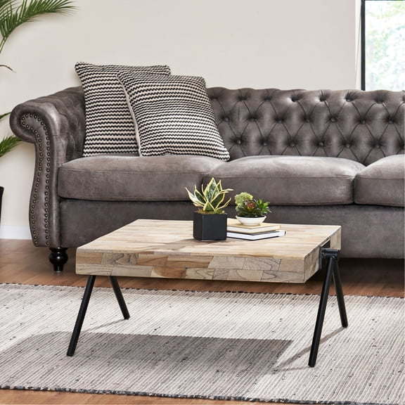 Grey Metal & Wood Piece - Artisan Design with Natural Knots - Snack Time in Lounge - Individual Coffee Table