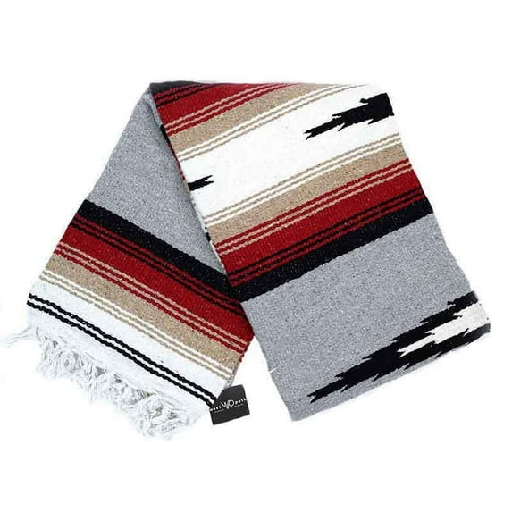 Grey Mexican Blanket Throw Blanket for Yoga | Baja Diamond Blanket for Bed, Home, Outdoor & Picnic