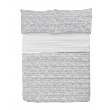 Grey Microfiber Bedspread Set, Art Inspired Oriental Turkish Lace Pattern with Traditional Impression Image, Soft Bedding Set with Pillow Shams & Comforter, 3 Sizes, White, by Ambesonne