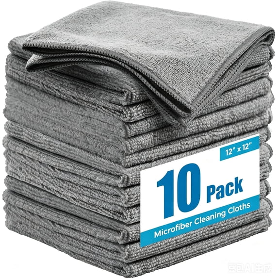 Grey Microfiber Cleaning Cloth, 10 Pack, Microfiber Towels for Cars, Lint Free, Scratch-Free, Highly Absorbent, Reusable Cleaning Rags for Car, Household, Kitchen, Window, 12"X12"