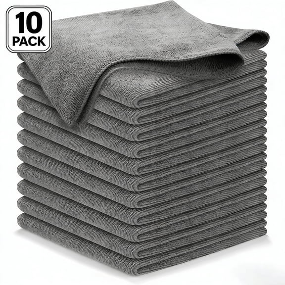 Grey Microfiber Cleaning Cloth,9.8"X9.8" Cleaning Rags for Housekeeping and Kitchen, Reusable Shop Towels, Microfiber Towels for Cars, Lint Free, Scratch-Free, Highly Absorbent
