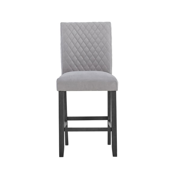 Grey Microsuede Fabric Bar Stools Set of 2 with Padded Seats and Block Legs