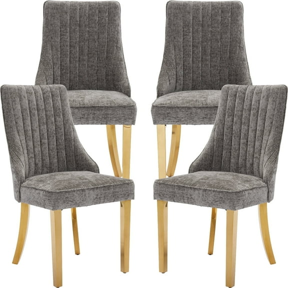 Grey Mid Century Dining Chairs Set of 4, Modern Kitchen & Dining Room Chairs Set of 4, Chenille Fabric Upholstered Kitchen Chairs for Dining Table, Sillas de Comedor, Gold Legs (Gray, 4 Pcs)