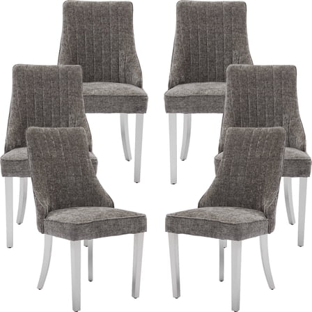 Grey Mid Century Dining Chairs Set of 6, Modern Kitchen & Dining Room Chairs Set of 6, Chenille Fabric Upholstered Kitchen Chairs for Dining Table, Sillas de Comedor, Silver Legs (Gray, 6 Pcs)
