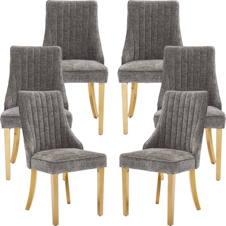 Grey Mid Century Dining Chairs Set of 6, Modern Kitchen & Dining Room Chairs Set of 6, Chenille Fabric Upholstered Kitchen Chairs for Dining Table, Sillas de Comedor, Gold Legs (Gray, 6 Pcs)