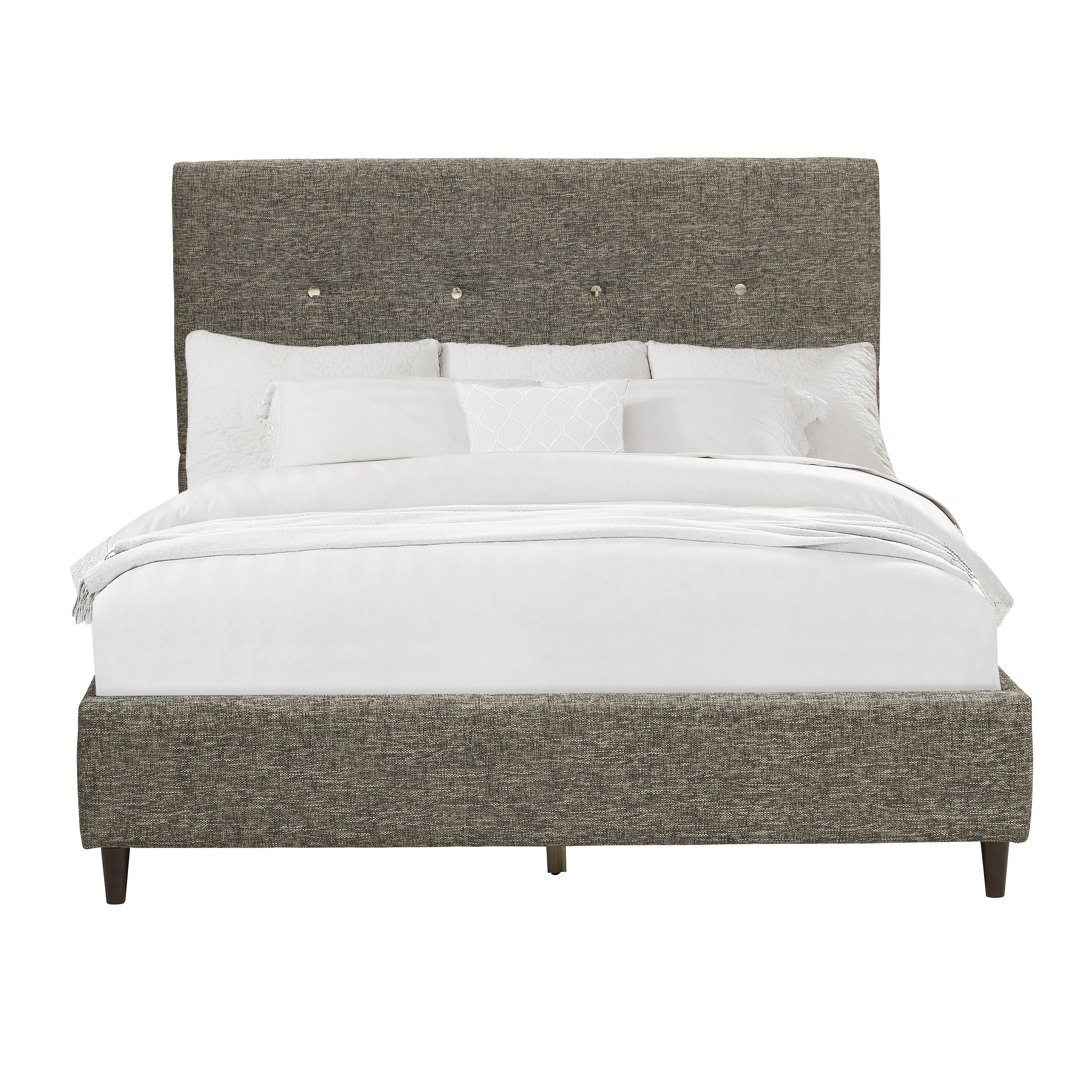 Grey Mid-Century Modern Upholstered Queen Bed Headboard