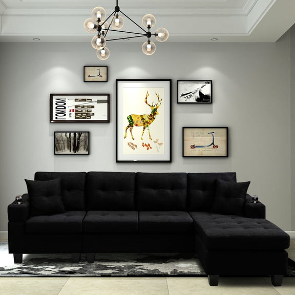 Grey Modern Design Corner Sofa - Double Pillows - For Apartment - Resilient Sitting