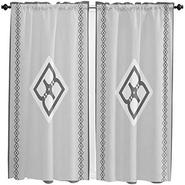 Grey Modern Geometry Art Abstract Pattern Window Curtains 45 Inches