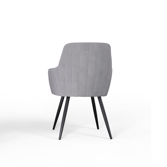 Grey Modern Mid-Century Upholstered Accent Chairs (Set of 2) - Channel-Tufted Velvet Polyester, Black Metal Legs, 23"W x 24"D x 34"H, Ideal for Living Rooms & Offices