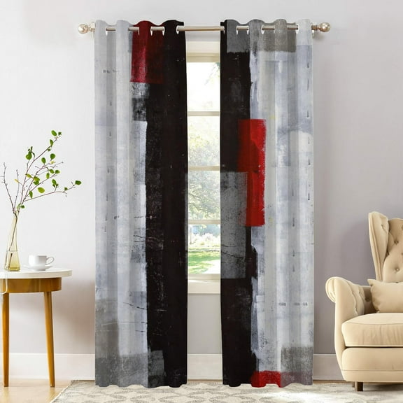 Grey Modern Modern Art Blackout Window Curtains, Red Art Plaid Thermal Insulated Curtains Grommet Top Window Drapes for Living Room, Bedroom 42"W x 63"L (Pack of 2)