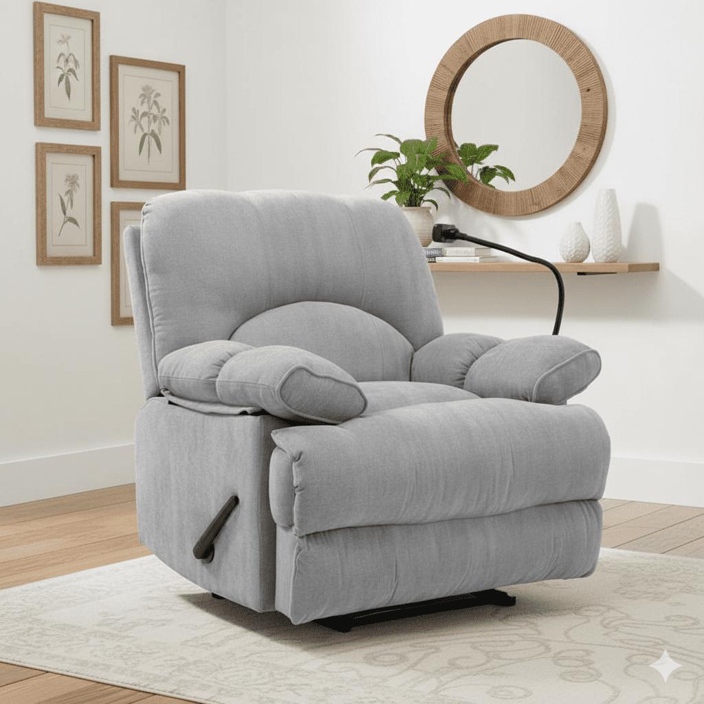 Grey Modern Oversized Recliner Chair for Living Room, Extra Wide Manual ...