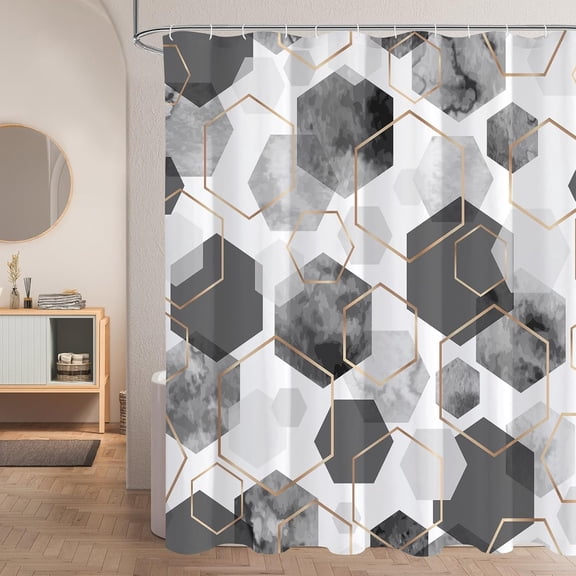 Grey Modern Shower Curtain for Bathroom, Gray Geometric Art Decor Waterproof Bath Curtain, Abstract Fabric Shower Curtain Sets for Home Decor, 72x72 Inch