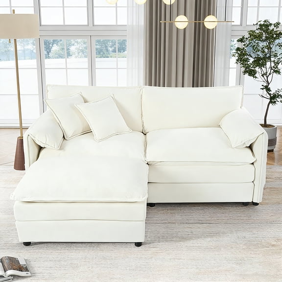 Grey Modular L-Shaped Sectional Sofa with Ottoman, Chenille Upholstered Cloud Couch with Deep Seats, Configurable for Living Room Apartment Office