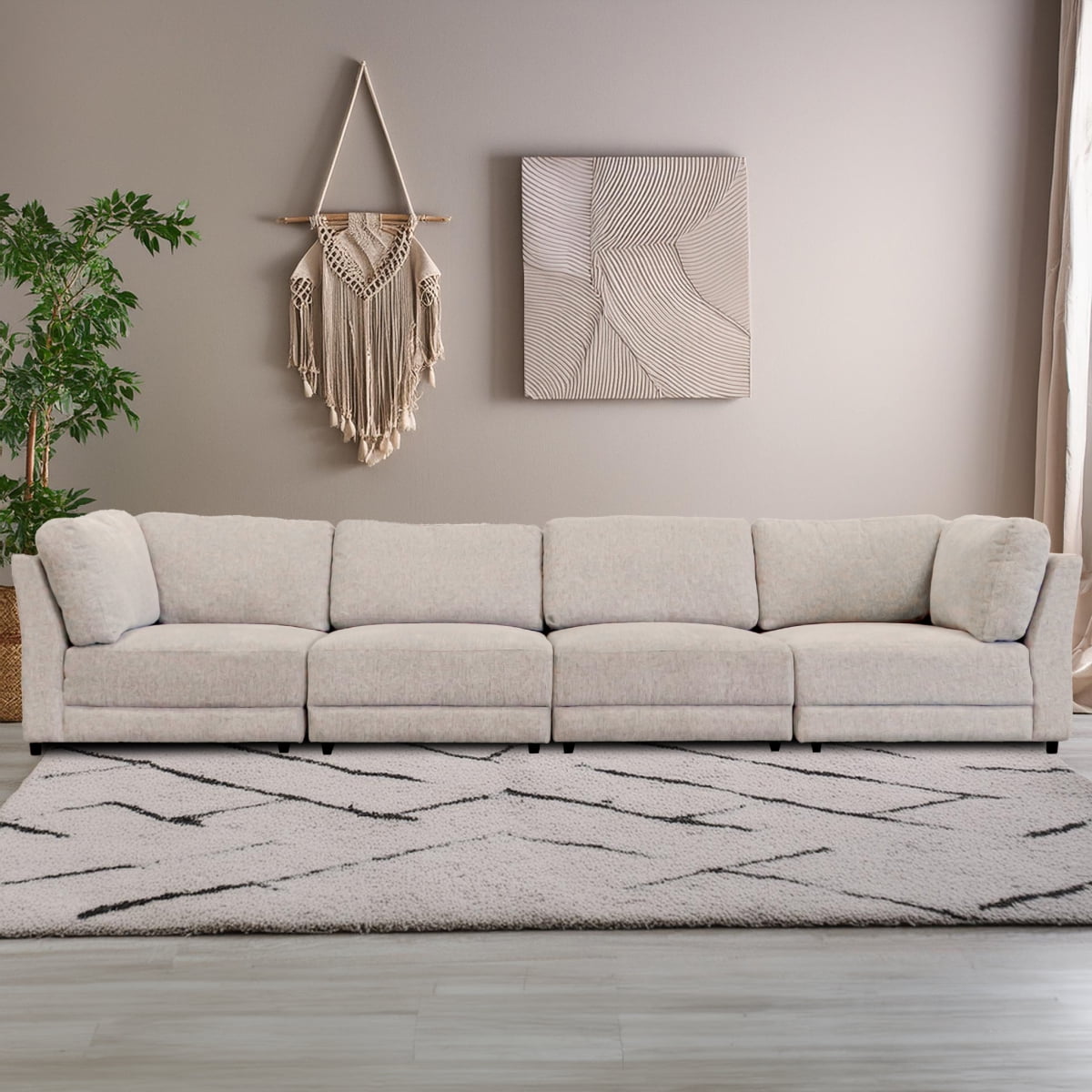 Grey Modular Sectional Sofa, 4Seat Configuration, Comfortable