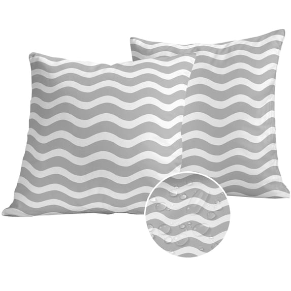 Grey Moire Ombre Outdoor Pillow Covers 24x24 Set of 2,Waterproof Patio Throw Pillowcase Protectors,Water Ripple Stripe Farmhouse Square Decorative Pillow Shams Cushion Covers for Seat Bed Couch Sofa