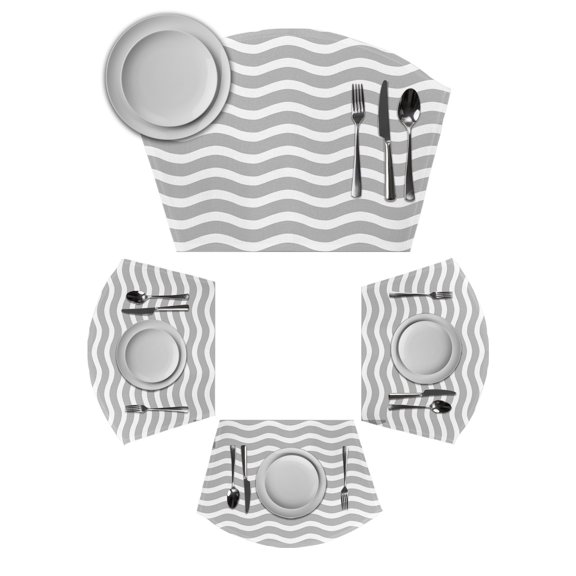 Grey Moire Ombre Round Table Placemats Set of 2 Wedge Placemats, Water Ripple Stripe Farmhouse Place Mats for Dining Table Set Washable Mats Kitchen Decor for Indoor Outdoor Wipe Clean