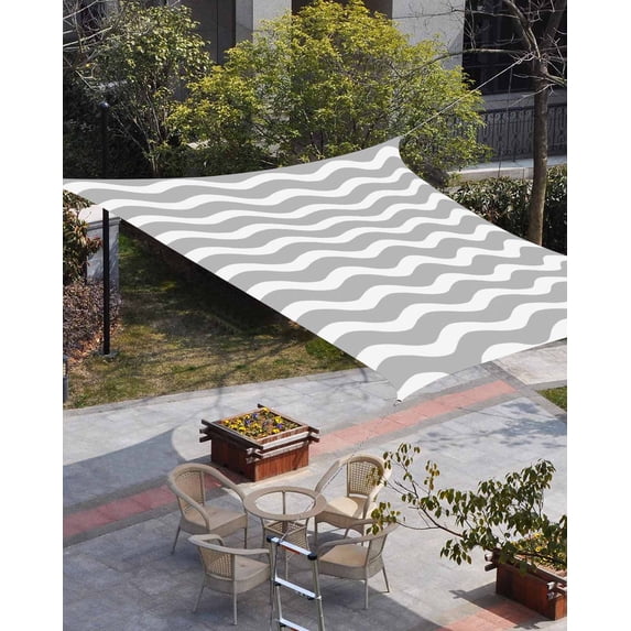 Grey Moire Ombre Sun Shade Sail 8'x10' Rectangle Outdoor Shade Canopy, Water Ripple Stripe Farmhouse Porch Shades Outdoor Sun Blocking Screen, Sunshade Cloth Covers for Patio/Deck/Garden