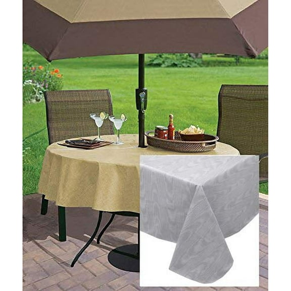 Grey Moire Wavy Solid 60 x 120 inch Rectangle Dining Vinyl Tablecloth with Flannel Backing