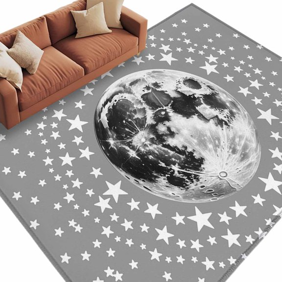 Grey Moon Area Rug 8x10 Washable Rug Non Slip Modern Abstract Minimalist Stars Artwork Large Area Rug Soft Stainresistant Indoor Floor Carpet for Living Room Bedroom Home Office Dining Room Nursery