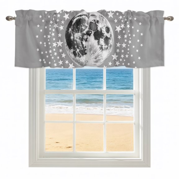 Grey Moon Kitchen Valances for Windows 54x18 Inch Kitchen Curtains Valances Rod Pocket Modern Abstract Minimalist Stars Artwork Bathroom Window Valances for Window Treatment Decor