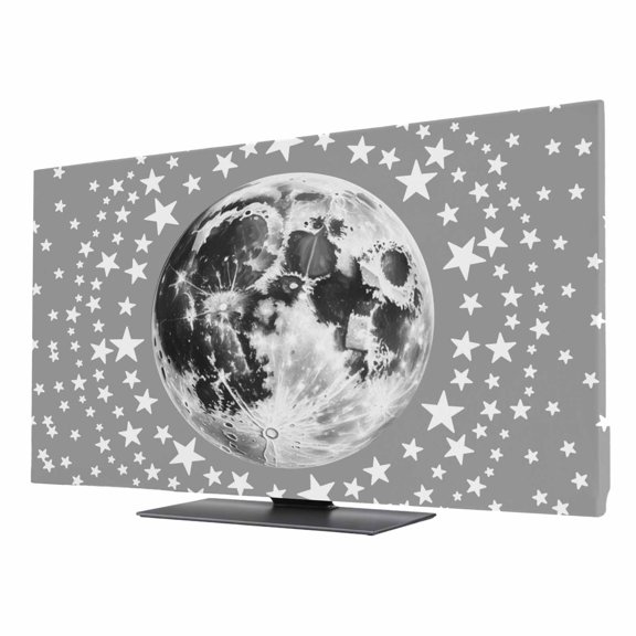 Grey Moon TV Cover for 75 Inch Screen, Stretch Fabric Dustproof TV Display Protector, Modern Abstract Minimalist Stars Artwork Elastic Slipcover Monitor Cover for Indoor Desktop Computer 65.4"x36.8"