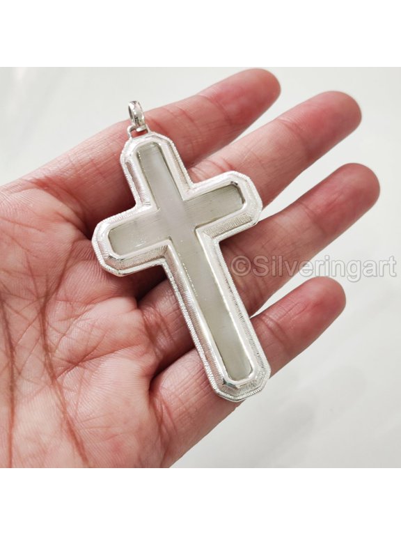 Grey Moonstone Cross Pendant, Natural Moonstone Gyges Cross Pendant, June Birthstone, Heavy Pendant, 925 Sterling Silver, Christmas, Thanksgiving, Mens Pendant, Handmade Jewelry, Unisex Huge Pendant