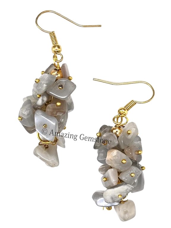 Grey Moonstone Crystal Earrings for Women and Teen Girls (Gold)