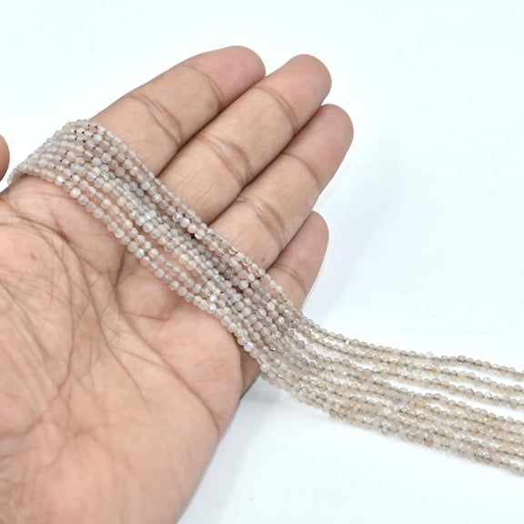 Grey Moonstone Faceted Round Beads 2.5mm, 13" Genuine Micro Gemstone Beads Jewelry Handmade Designs.