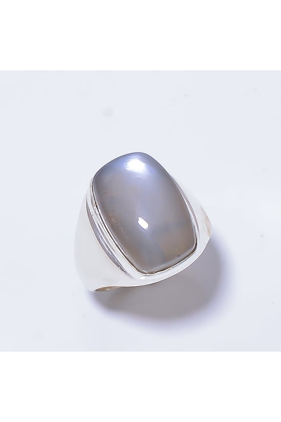 Grey Moonstone - Shri Lanka Gemstone 925 Silver Plated Handmade Ring s.8.5 A24, Valentine's Day Gift, Birthday Gift, Beautiful Jewelry For Woman