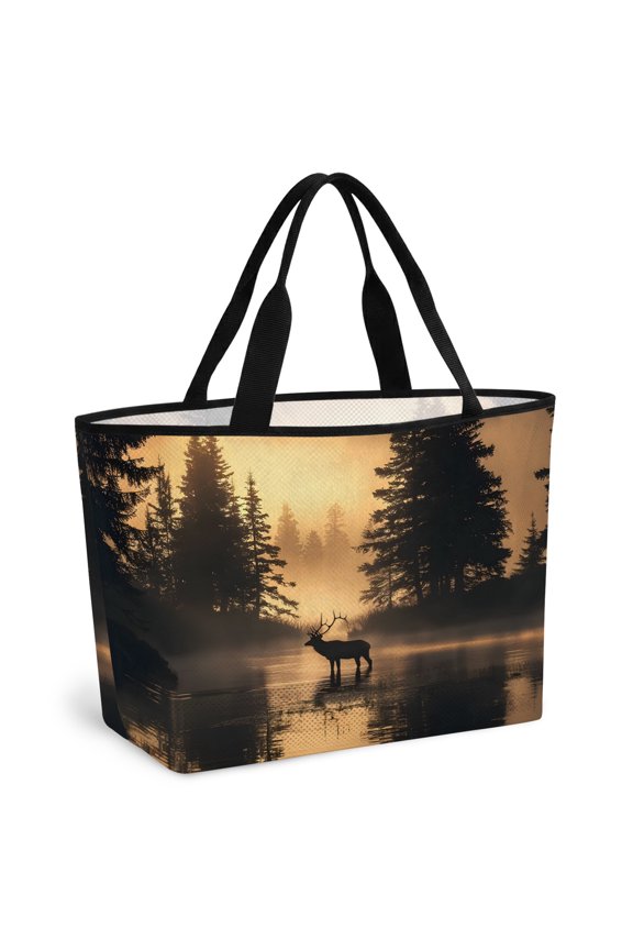 Grey Moose Vintage Beach Bag for Women, Large Breathable Mesh Beach Tote Bag, Retro Forest Animals Silhouettes Sandproof Lightweight Travel Bags for Vacation Picnic Swimming Pool 15.7"x15.7"x9.1"
