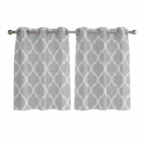 Grey Moroccan Kitchen Curtains Window Panels, Vintage Ethnic Abstract Geometric Stripes Insulated Window Treatment Curtain, Grommet Curtains for Bedroom/Living Room/Bathroom, 2 Piece 52"Wx45"L
